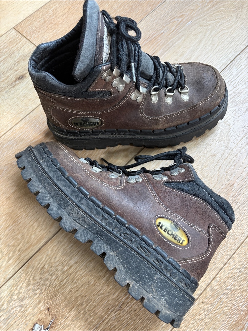 Vintage Skechers Jammers Tough Boots Grunge Y2K Chunky Lug Sole Platform Sz 6.5